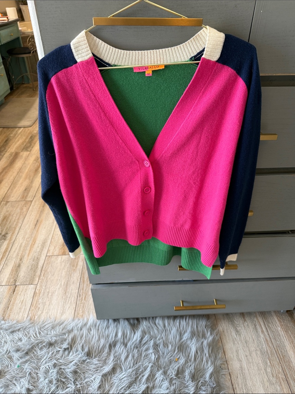 Vilagallo Colorblock Pink Navy Green Cardigan